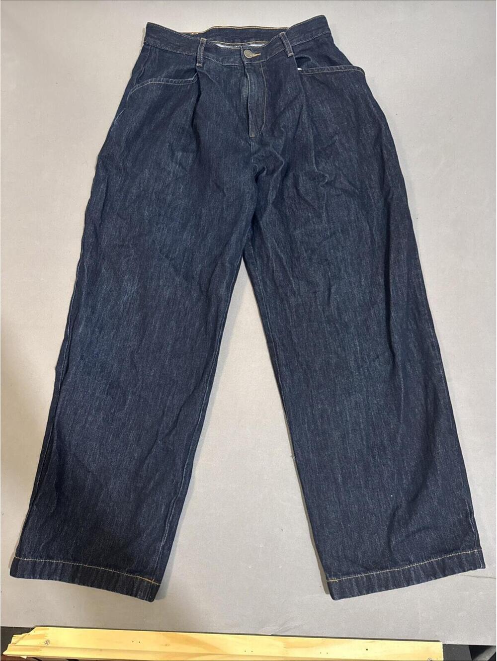 Okio Denim The Huy Dark Wash Wide Leg Pleated Denim 30/32